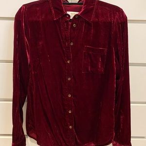 Crushed velvet button down shirt